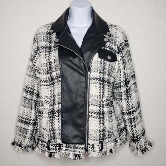 NWT Forever 21 Tweed Faux Leather Moto Jacket Sz S (1169) - Picture 8 of 8